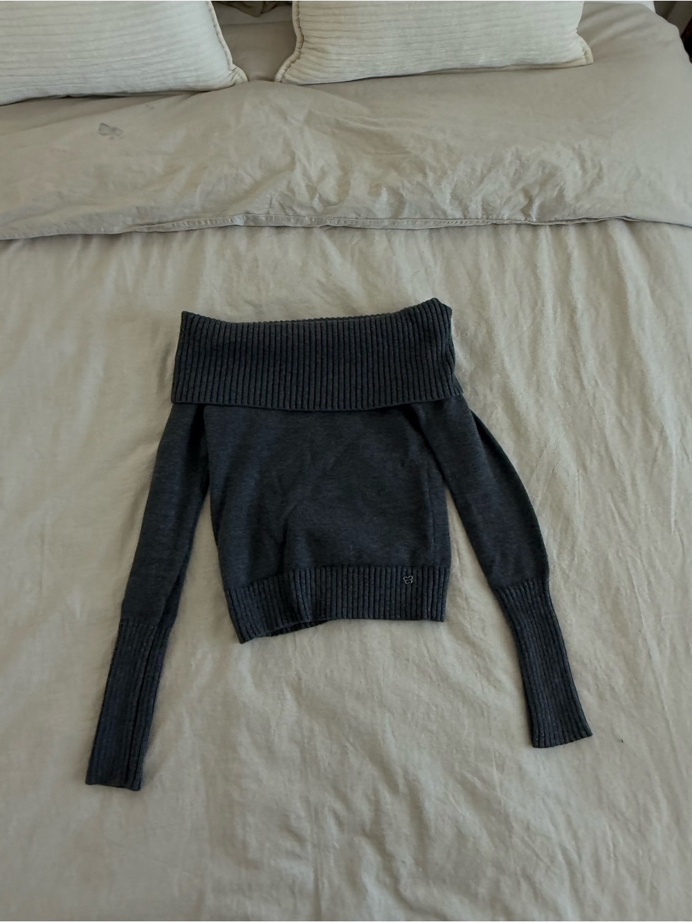 Sunday Best Charcoal Off-the-Shoulder Ribbed-Neck Sweater